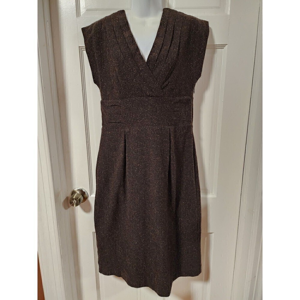 Banana Republic Tweed Pencil Dress Vintage Y2K Pleated V-neck Cap Sleeve